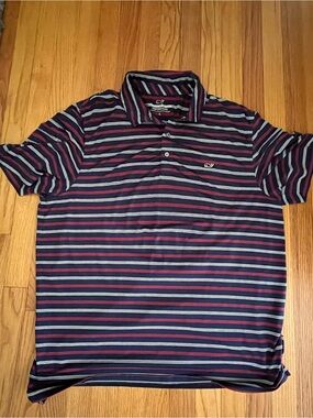 Men’s Vineyard Vines Performance Striped Polo Size Large Red White & Blue
